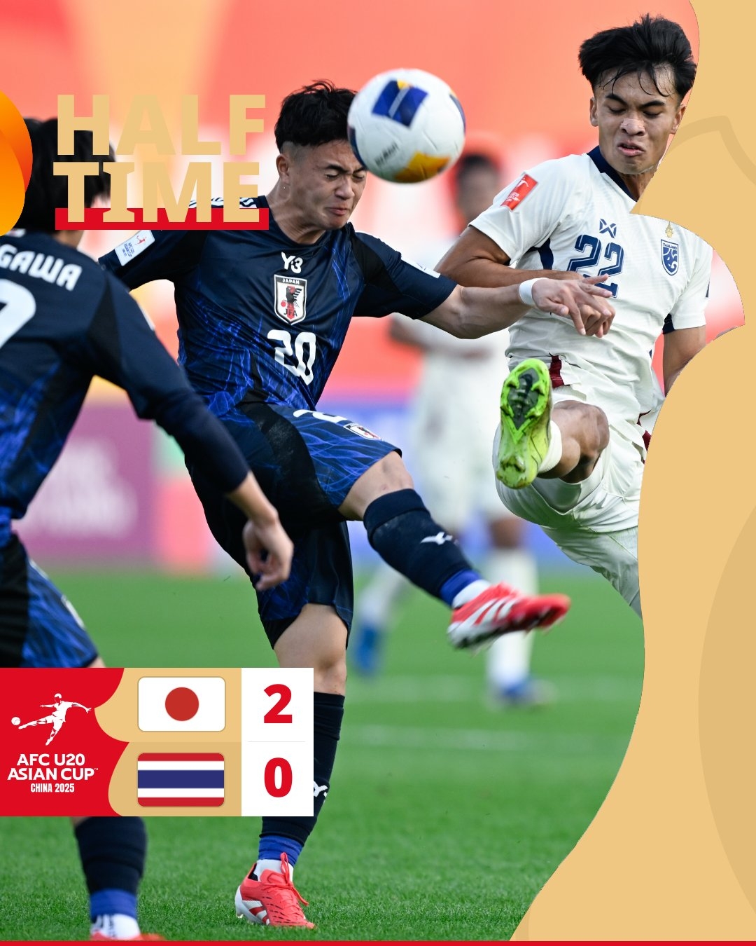  半場(chǎng)-日本U20 2-0領(lǐng)先泰國(guó)U20，石井久繼破門(mén)+中柱 泰國(guó)0射正