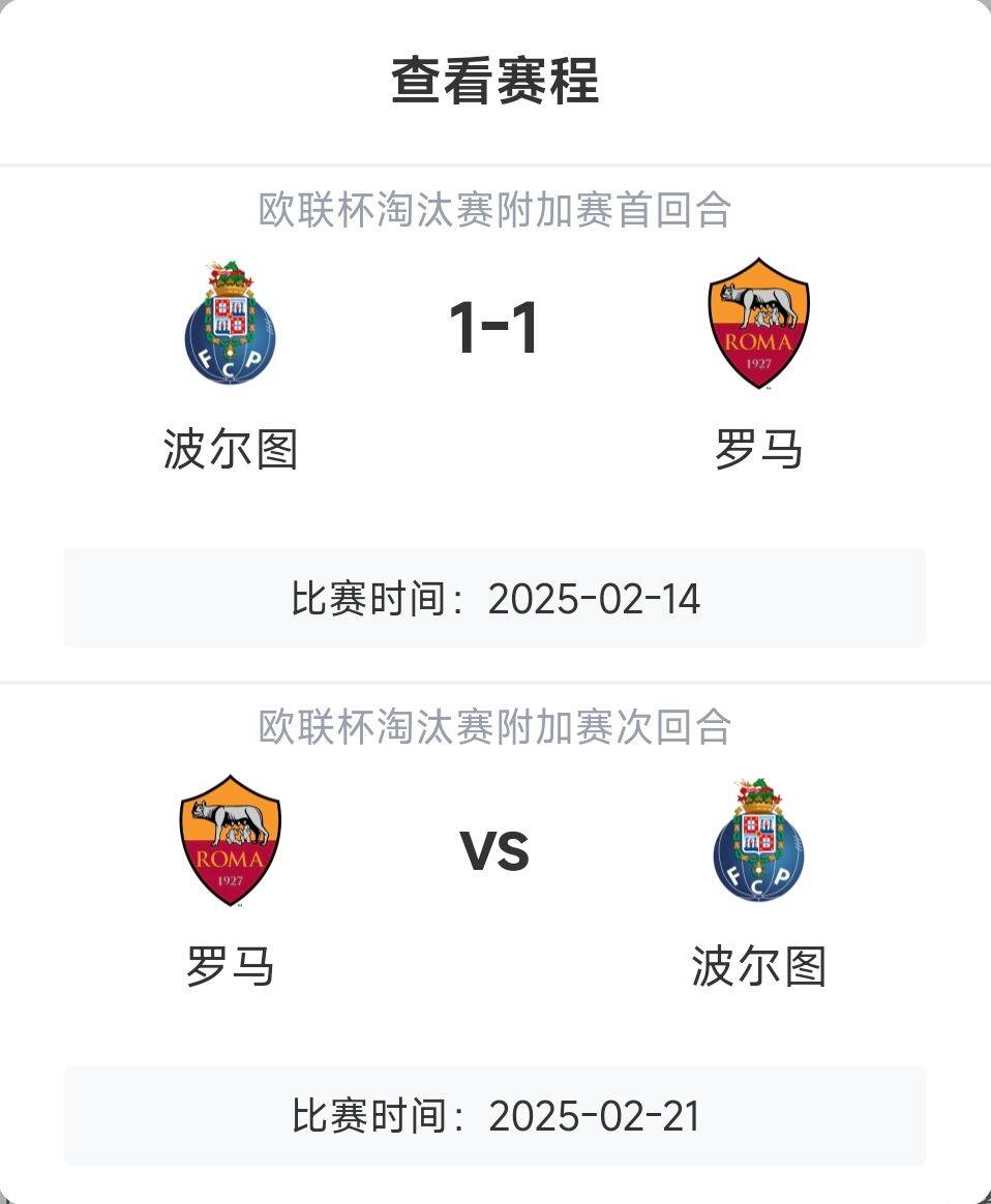  羅馬頂?shù)米?？意甲歐戰(zhàn)8隊3隊直通4隊出局，羅馬首回合1-1波爾圖