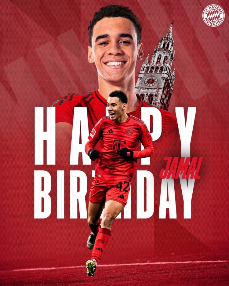  拜仁官方祝穆西亞拉22歲生日快樂，加盟至今出戰(zhàn)196次獲59球38助