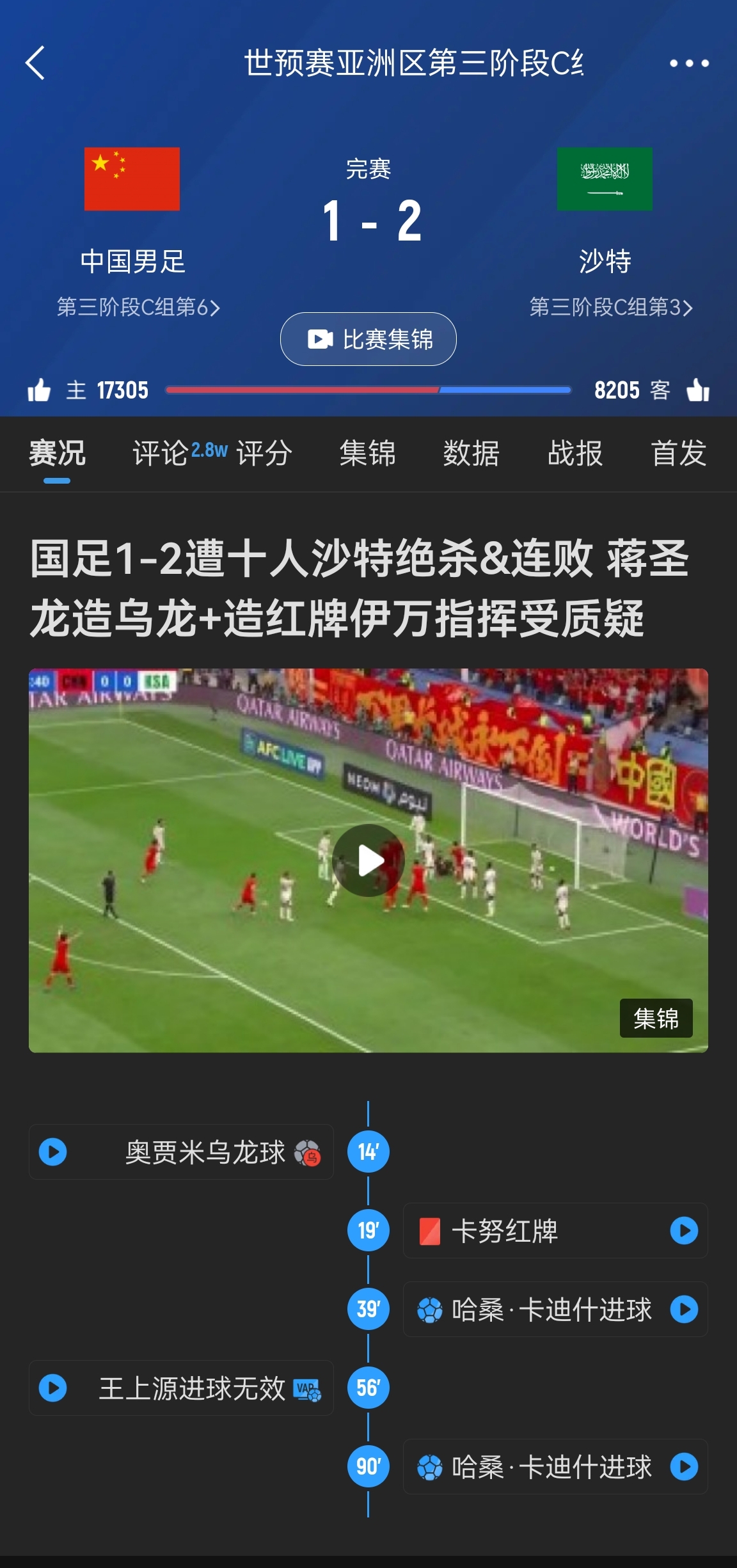  今天什么劇本？首戰(zhàn)沙特也是半場(chǎng)紅牌+蔣光太傷退，最后國(guó)足被翻