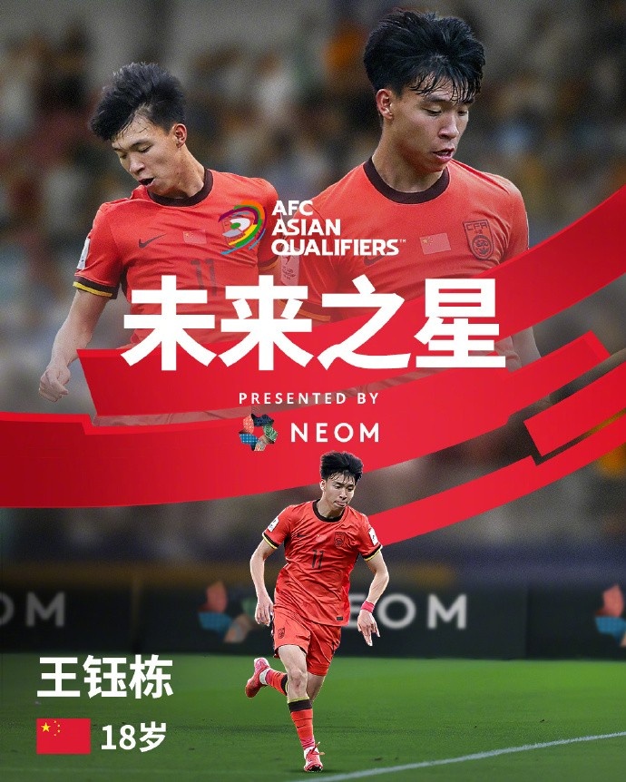  亞洲杯官方社媒發(fā)布王鈺棟個人海報：青年軍的旗幟，飄揚在前哨