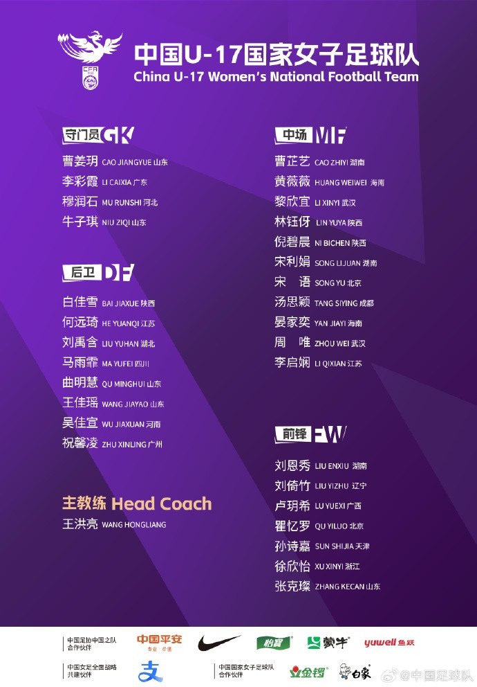 U17女足30人將在蘇州集訓(xùn)備戰(zhàn)世界杯，姜寧、朱挺擔(dān)任訓(xùn)練員